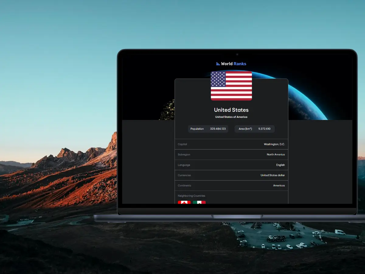 Screenshot of the project Country Rank 🌐